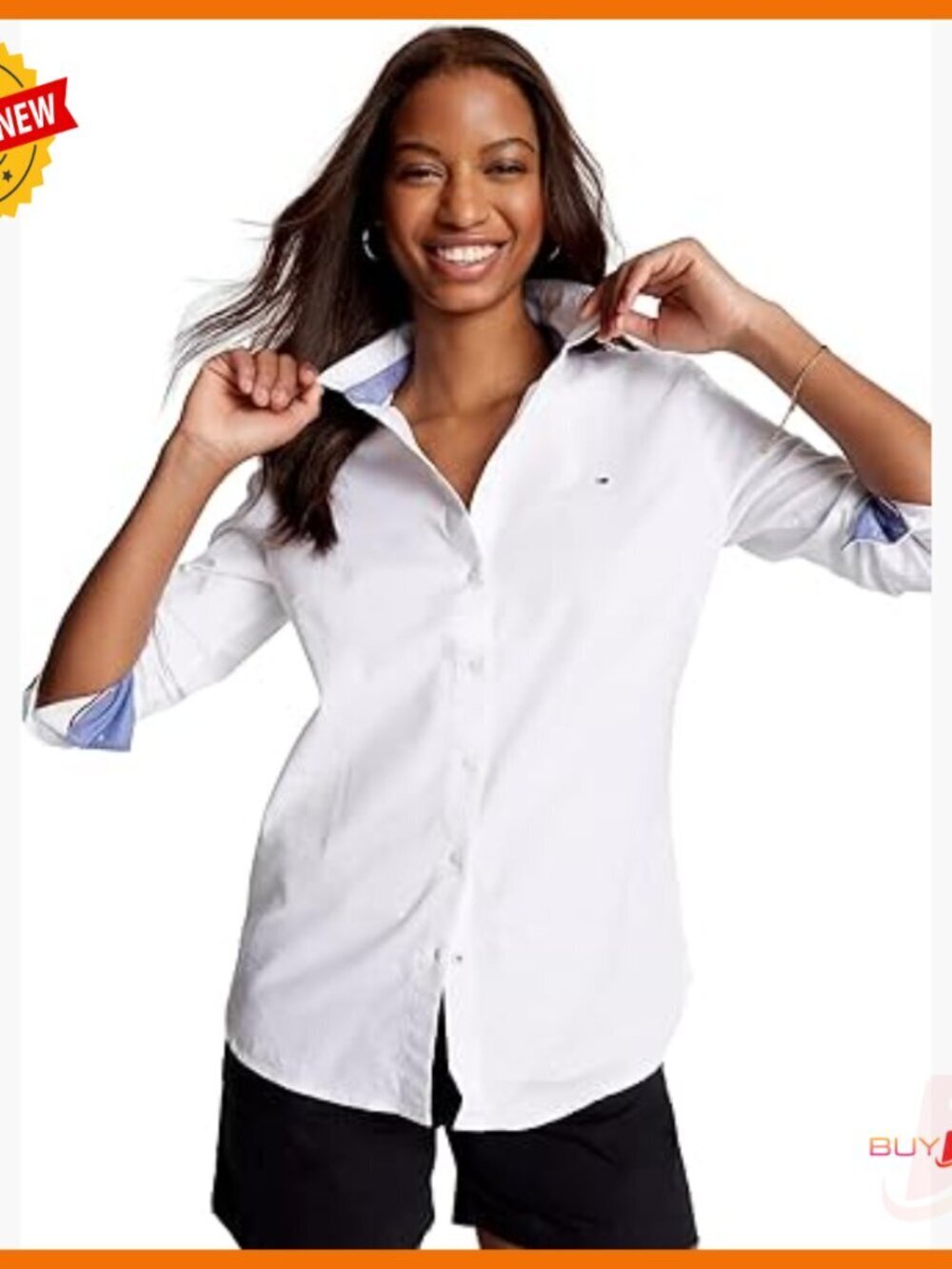 Organic Cotton Mock Neck Button Down Shirt Regular Fit Long Sleeve